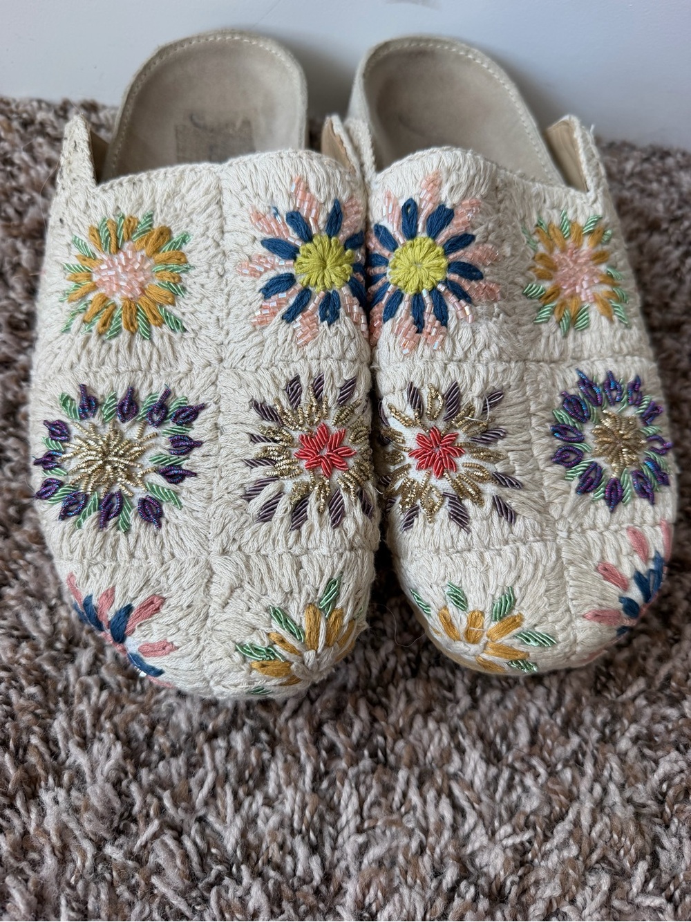 Free People cream crochet beaded embroidered Damon clogs size 36 Women’s size 5